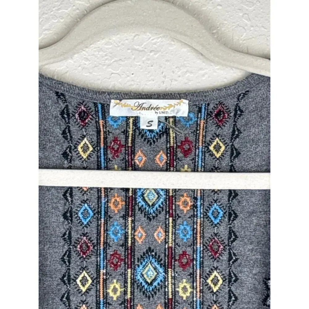 Andree by UNIT Bohemian Tribal Embroidered Open Long Line Cardigan Duster Size S